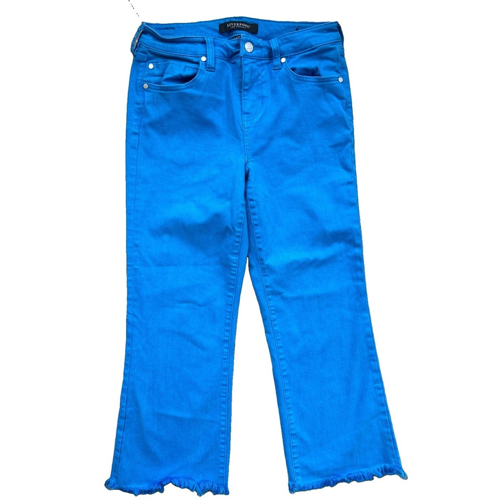 Liverpool Los Angeles Jeans Size 6/28 Diva Blue Hannah Crop Flare Frayed 0104